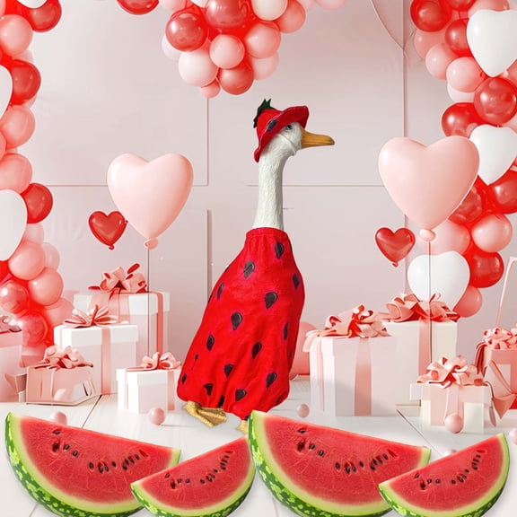 KOYPTL Valentines Day Decorations for Home Decor 14 Inch Gooses Outfit Clothes Cute Fruit Goose Skirt Costume for Spring Outdoor Yard Lawn Patio Decor Red