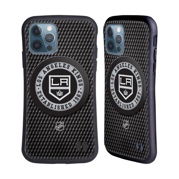 Head Case Designs Officially Licensed NHL Los Angeles Kings Puck Texture Hybrid Case Compatible with Apple iPhone 12 / iPhone 12 Pro