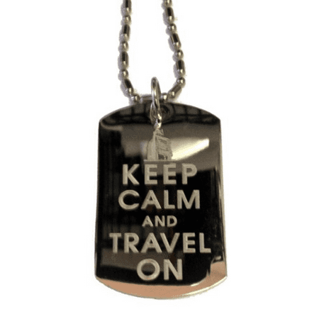 - Keep Calm and Travel On Big Ben London - Military Dog Tag, Luggage Tag Metal Chain Necklace