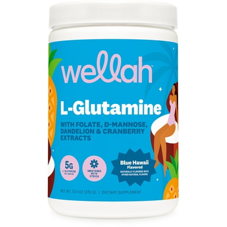 Wellah L-Glutamine Blue Hawaii Powder (50 Servings) - 5g L-Glutamine Per Serving, Sweetened with Stevia