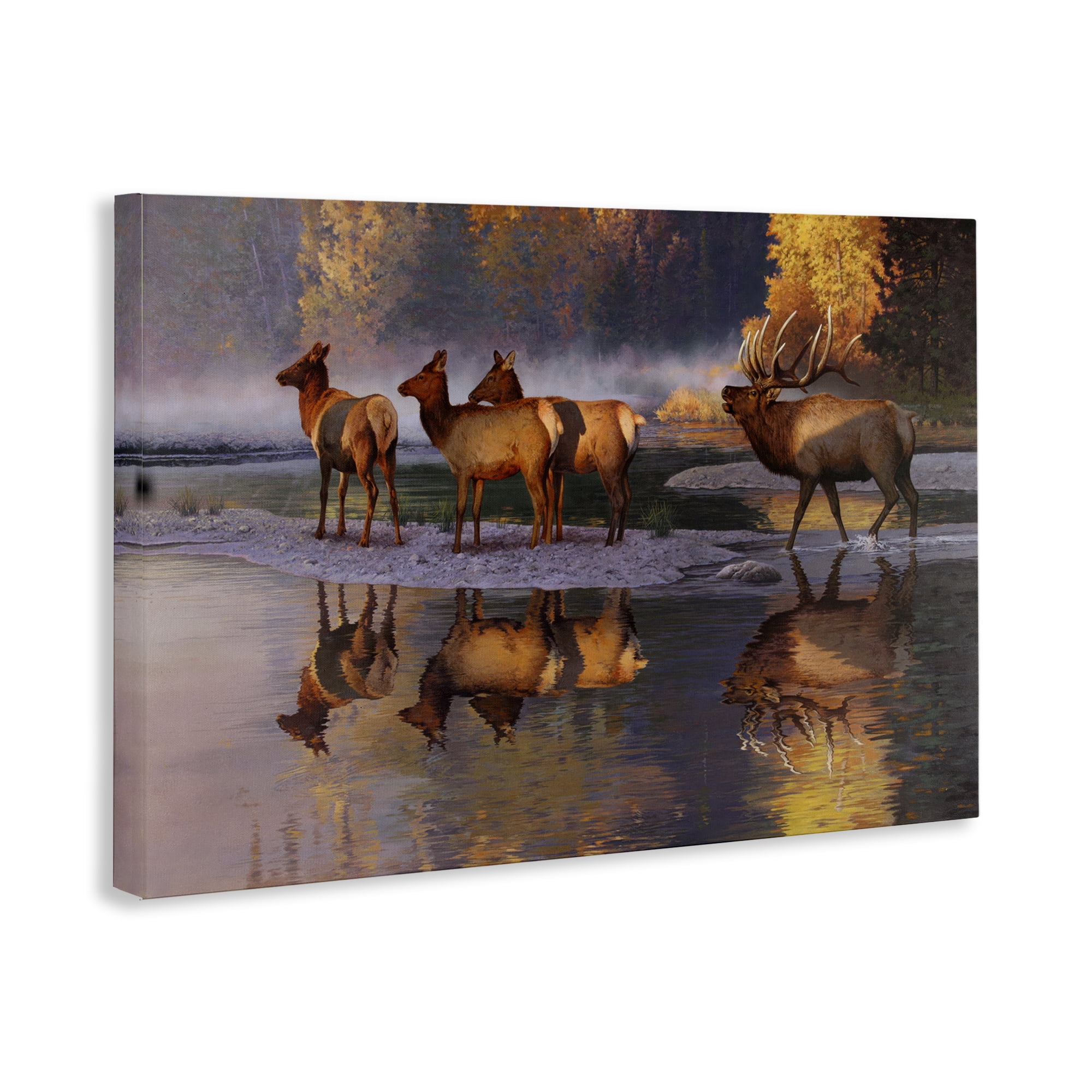 Stupell Industries Distant Challenge Elk Family Landscape & Nature Painting Wrapped Canvas Art Print Wall Art, 24 x 16