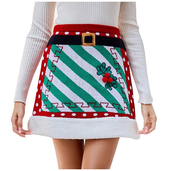 Vestidos Ajustados Para Mujer, Traje de Navidad, Bordado de Empalme, Falda Acampanada de Punto, Cintura Elástica, Paquete de Navidad, Falda A La Cadera Odeerbi  ODB186437