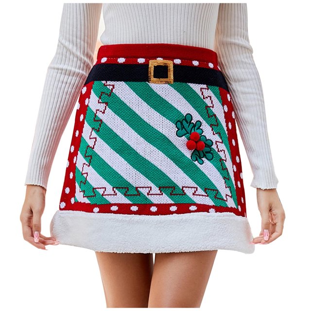 Vestidos Ajustados Para Mujer, Traje de Navidad, Bordado de Empalme, Falda Acampanada de Punto, Cintura Elástica, Paquete de Navidad, Falda A La Cadera Odeerbi ODB186437