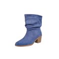 thumbnail image 3 of Willtoo Women's Faux Suede Ankle Boots, Slouchy Ruched Chunky Heel Booties, Round Toe Comfortable Pull-On Casual Shoes, 3 of 6