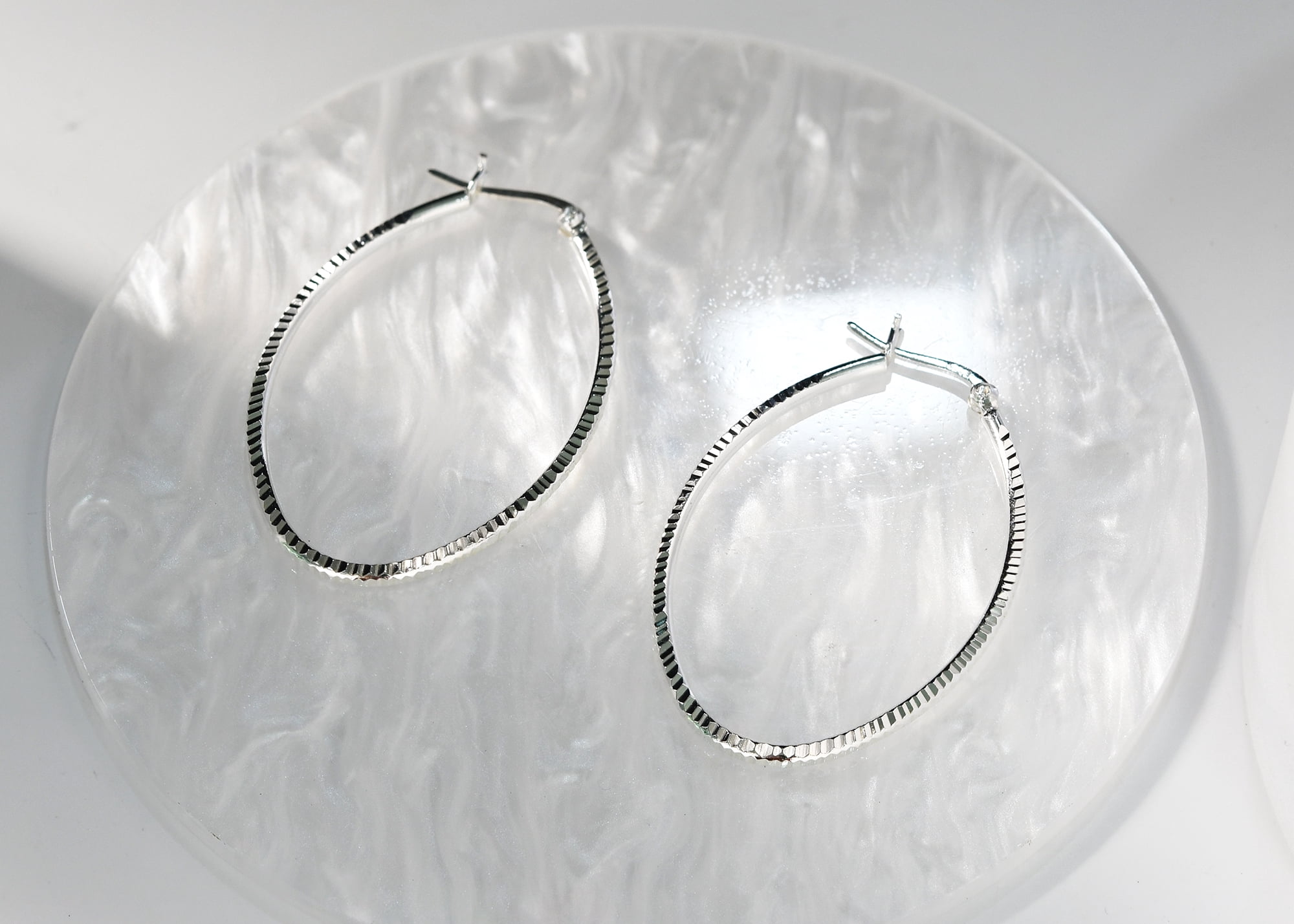 Balinese Modern Ridge Oval V-Lock Statement Hoop .925 Sterling Silver Earrings Sterling Silver Hoop Earring for women | Balinese Hoop Earrings | Hoop Earrings