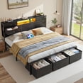thumbnail image 6 of EnHomee Metal Bed Frame with 9 Storage Drawers Metal Bed Frame King with Headboard & LED Light & Charge Station,Black, 6 of 9