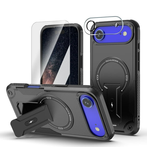 Dteck for iPhone 17 Air Case with Screen Protector & Camera Lens Cover, Heavy Duty Shockproof Military Grade Drop Protective Rugged Cover 6.6 Inch,Black