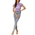 thumbnail image 2 of INSPIRE CHIC Valentine's Day Women's Keyhole Back Top Short Sleeve Stand Collar Semi Sheer Blouse S Light Purple, 2 of 5