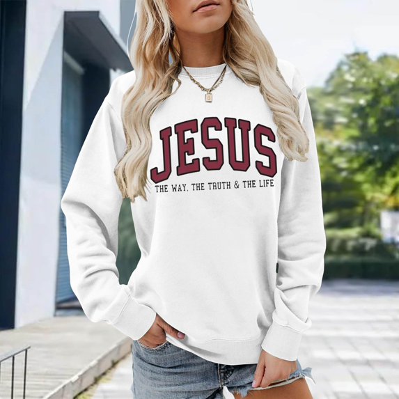 Jesus Sweatshirt for Women 2026 Long Sleeve Crewneck Bible Verse Christian Sweat Shirts Pullover Top