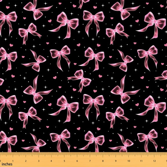 Manfei Cartoon Bow Fabric by the Yard 1 Yard, Cute Love Heart Home Decor Fabric by the Yard, Pink