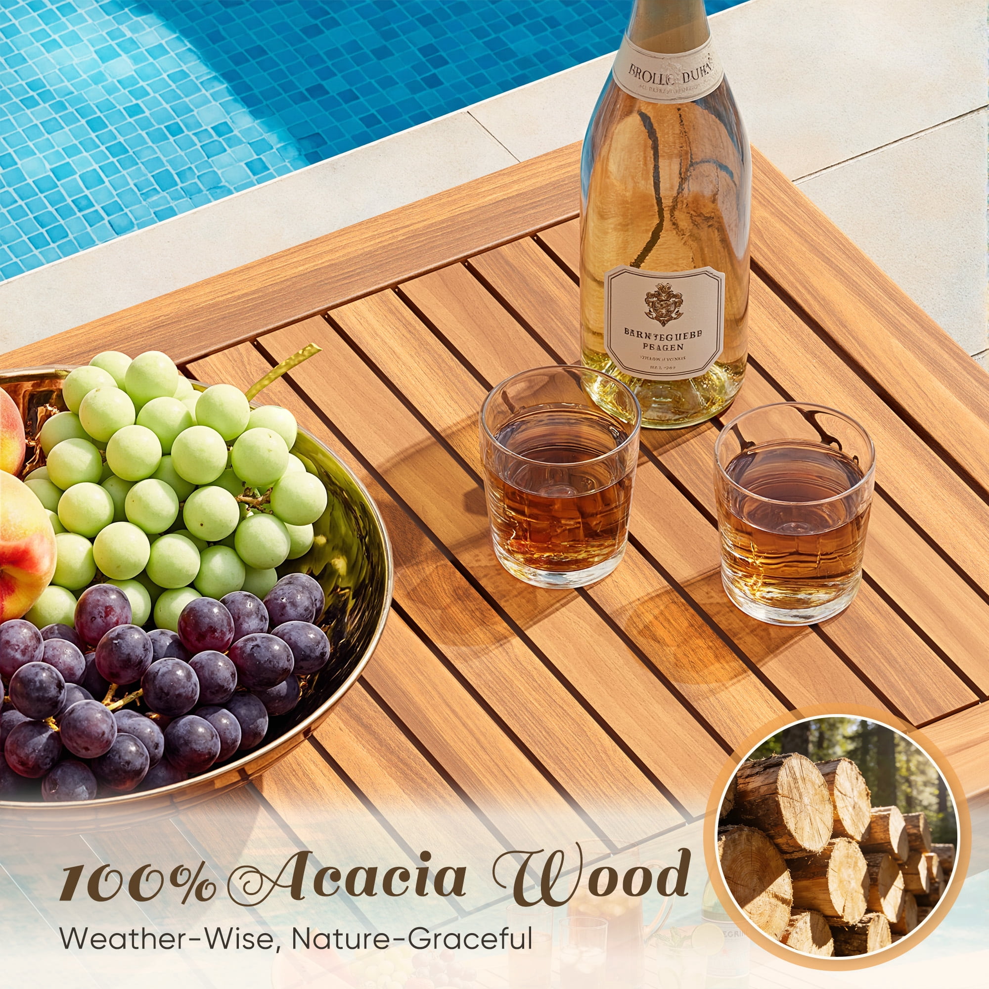 Lacoo 8 Pieces Acacia Wood Patio Conversation Set, Outdoor Furniture Set with Comfy Cushions, Beige