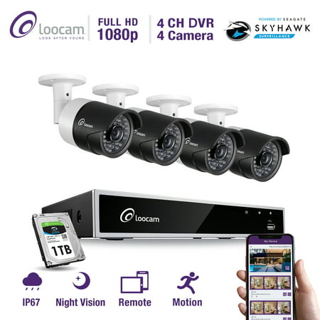 Loocam 1080P 4CH HD-TVI Video Security Camera System DVR Surveillance Camera Kit and 4 PCS 2.0MP Wired Indoor /Outdoor IR Weatherproof Camera 150FT Night Vision with IR Cut(1TB Hard (The Best Home Surveillance Systems)