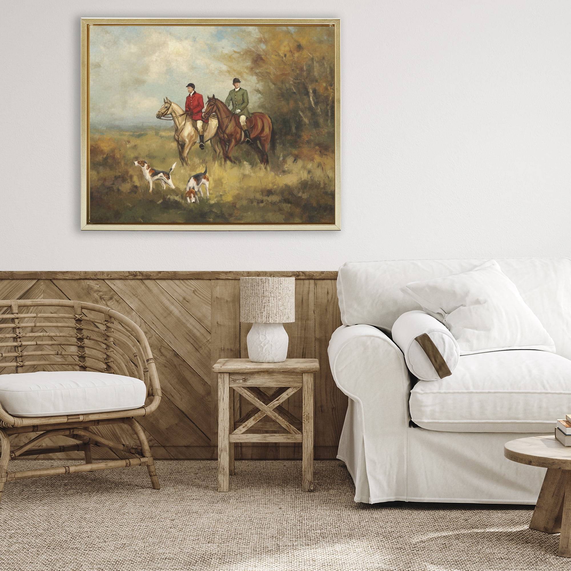 Stupell Industries Autumn Riders with Hounds Gold Framed Floater Canvas Wall Art, design by Ziwei Li