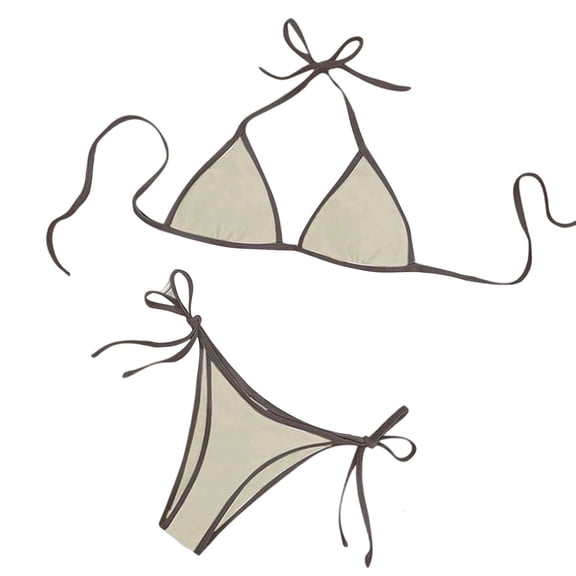 UTSJKR Women's Solid Loose Fit Two Piece Bikini, Wire Free Removable Pad Bathing Suit, Casual Pool Beach Swimwear Khaki M