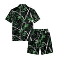 thumbnail image 4 of Dwelliawo Men's 2 Piece Casual Camouflage Outfit, Short Sleeve Button Down Shirt and Drawstring Shorts Breathable Summer Outfits for Outdoor Activities and Leisure Dark Green XL, 4 of 5