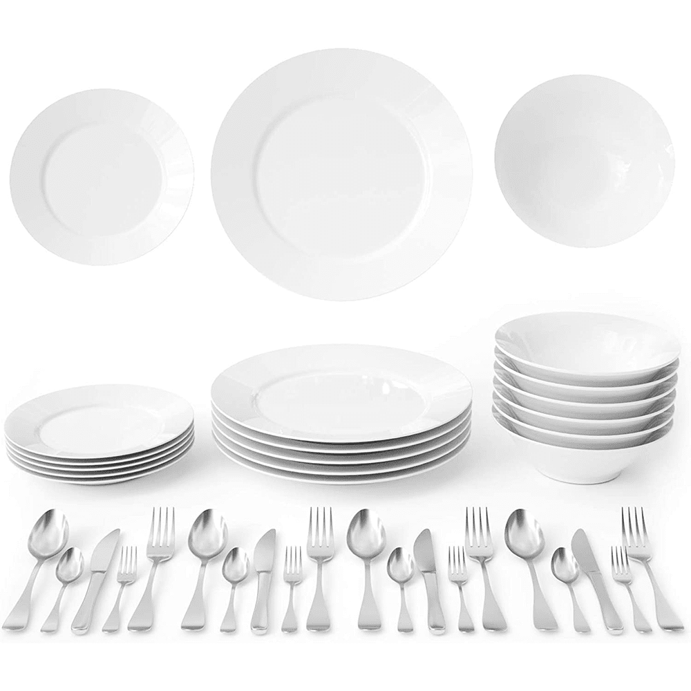 18Pc Dinner Set Dinnerware Dining Serving Tableware for 6 Crockery Black/White 