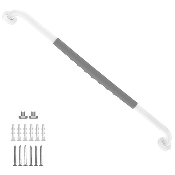 MUNZONG 32in White Shower Grab Bar w/ Gray Anti-Slip Rubber Grip