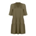 thumbnail image 3 of iOPQO Women's Casual Dresses Boho Dress Womens 3/4 Puff Sleeves Ruffle Dress V Neck Solid Pleated Dresses Fall Dresses Army Green M, 3 of 7