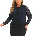 thumbnail image 2 of DARING DIVA Women's Plus Long Sleeve Lace Cropped Cardigans Shrug Bolero Navy Blue 1X, 2 of 6