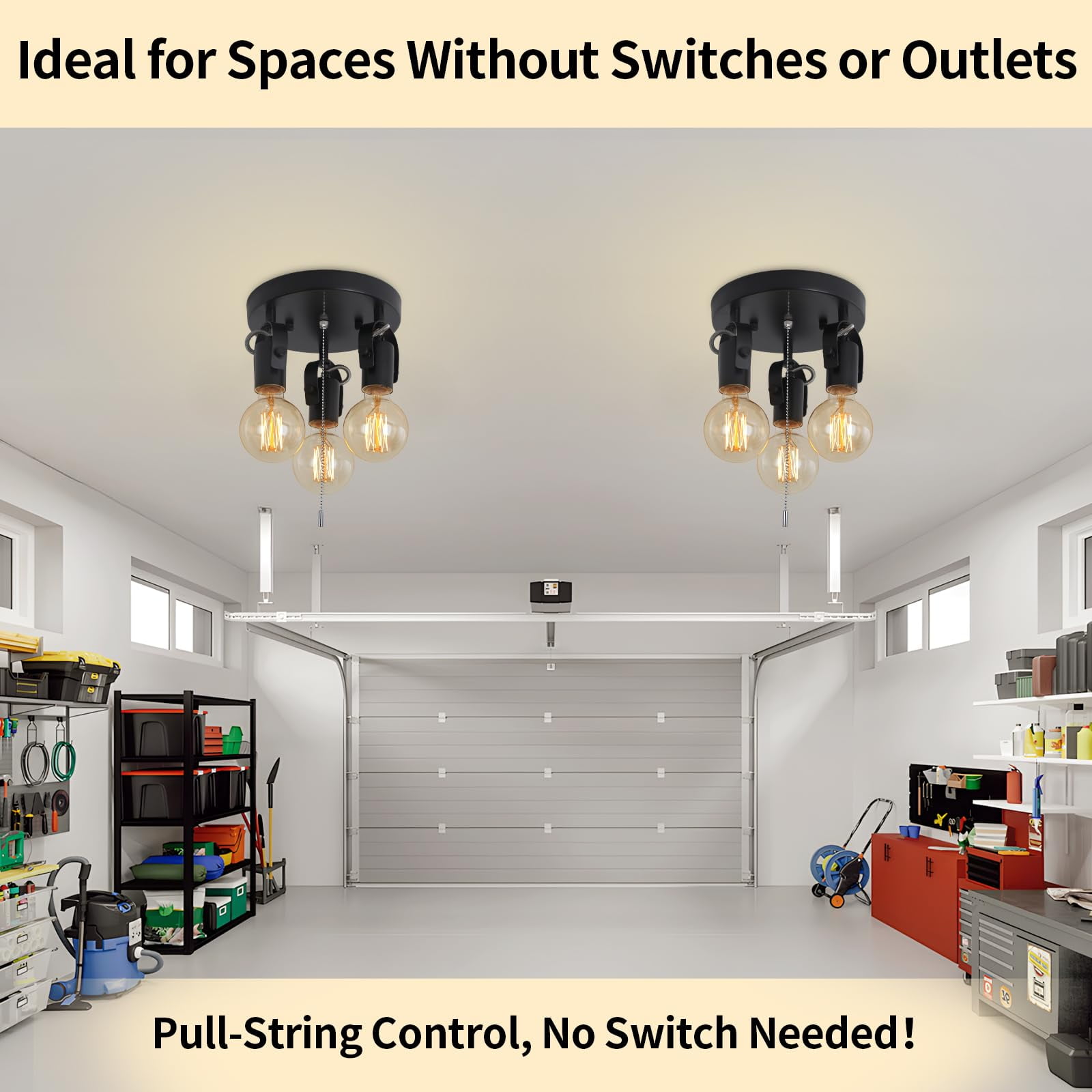 KEESFU 3-Light Industrial Flush Mount Ceiling Light, Black Fixture with Rotatable Heads and Pull Chain Switch for Bedroom Kitchen Hallway