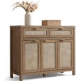 thumbnail image 3 of 45" High-Leg Rattan Sideboard Buffet, Boho Farmhouse Credenza with 3 Doors, 2 Drawers and Adjustable Shelves for Multi-Room Storage, 3 of 9