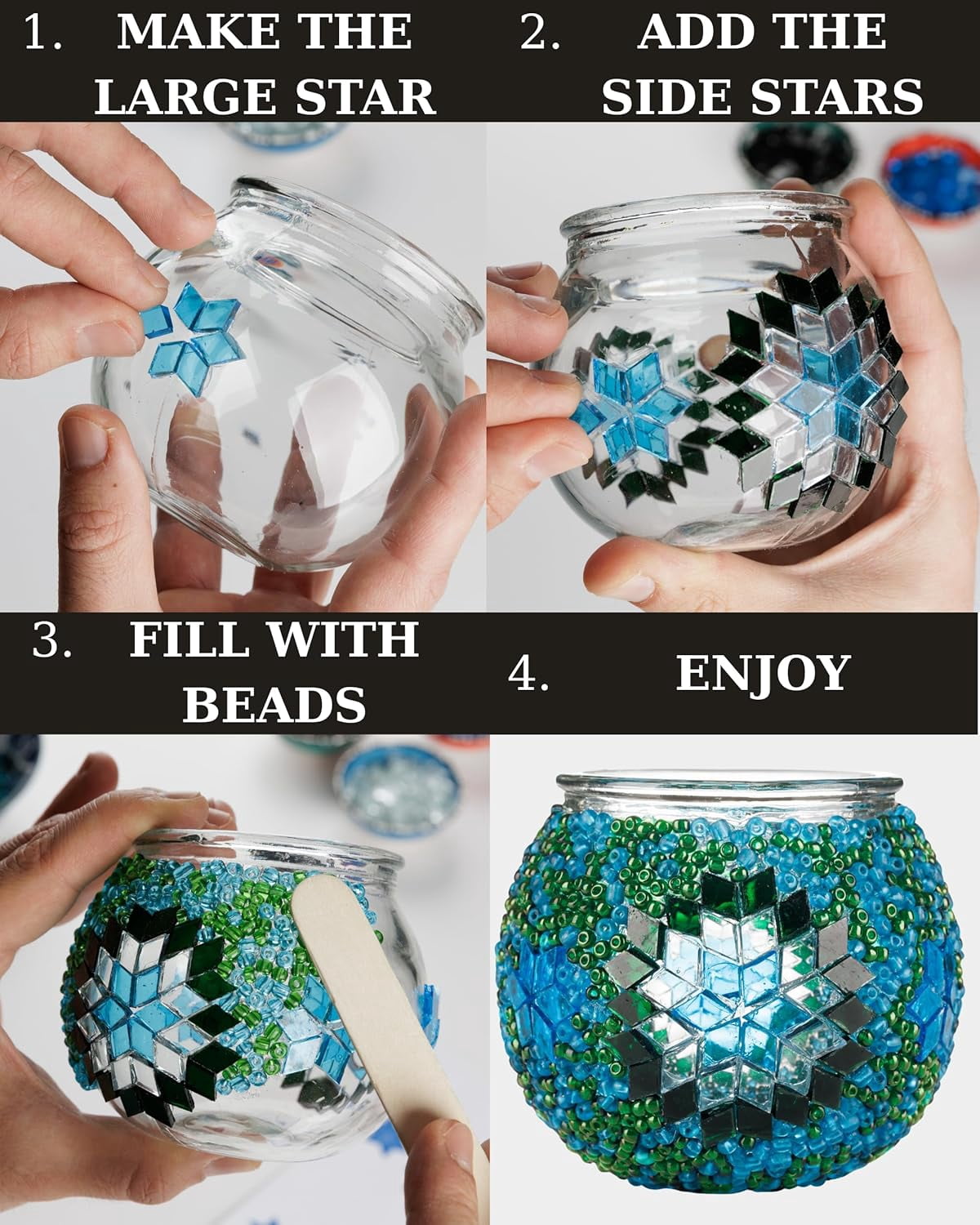 DEMMEX DIY Turkish Mosaic Tealight Candle Holder Kit - No Grout or Plaster - Complete Beginner Mosaic Art & Craft Project for Adults and Teens - 4x4 in. DIY Home Decor & Gift Set (Pink)