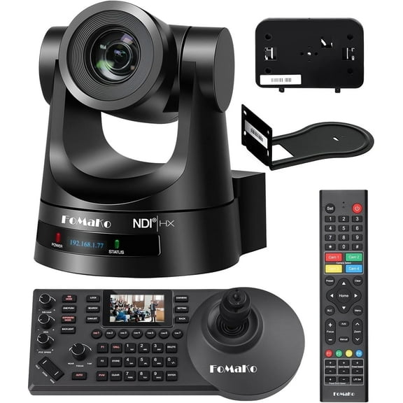FoMaKo AI Auto Tracking NDI PTZ Camera Bundle 20X HDMI 3G-SDI IP PoE HDMI PTZ Camera for Church Worship PTZ Controller PoE IP PTZ Camera Controller Keyboard (PTZ Bundle KN20A Pro KC608 Pro)BN201