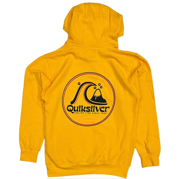 Quiksilver Men's Rolling Circle Retro Graphic Logo Fleece Hoodie Sweatshirt (Small, Yellow Orange)