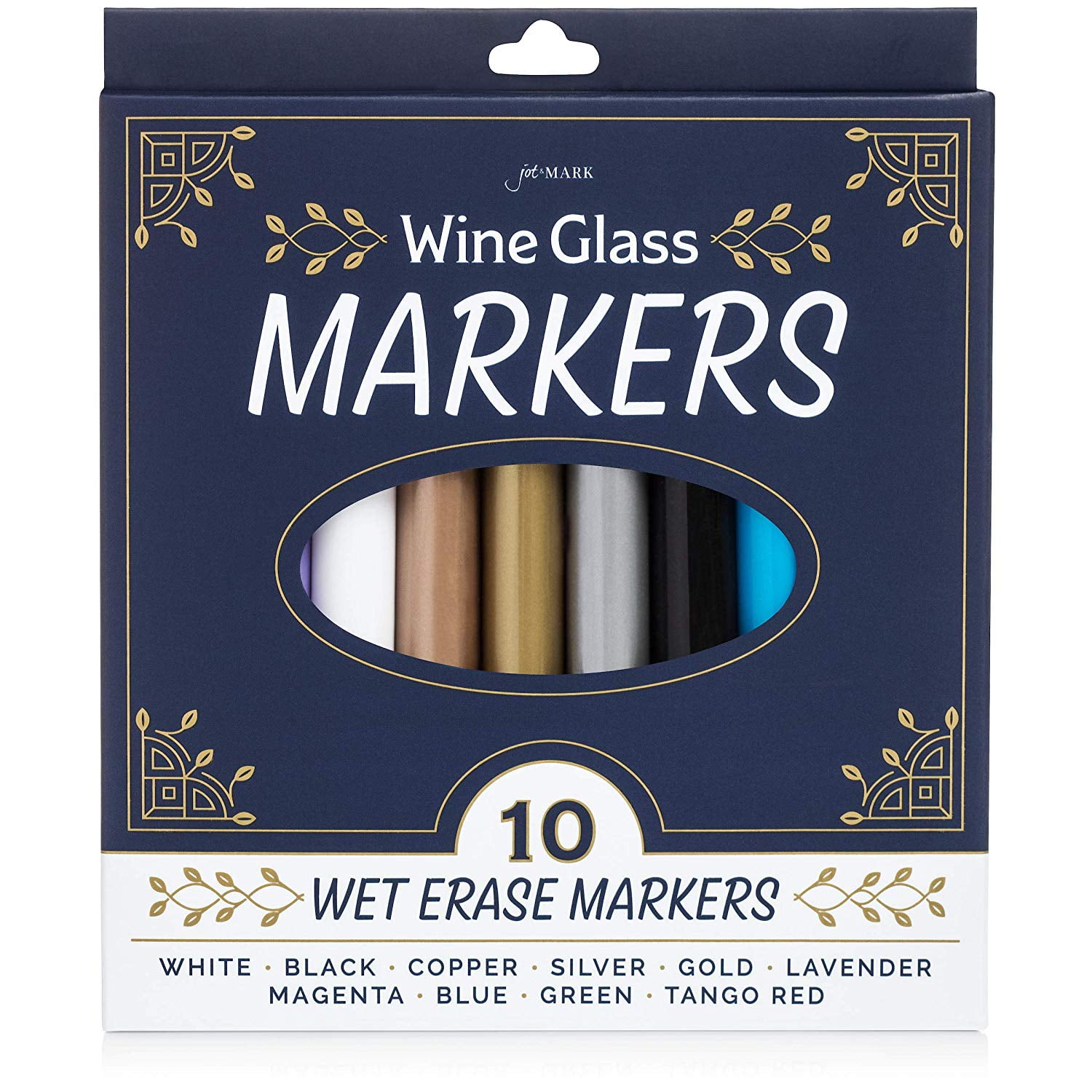 Jot & Mark Wine Glass Markers (10 Colors) Erasable, Write on Glass