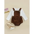 thumbnail image 3 of Cenuakty Baby 2PCS Spring Romper Suit, Long Sleeve Plain Ribbed Crew Tops+ Buckle Shoulder Straps Snap Triangle Suspender Romper, 3 of 9