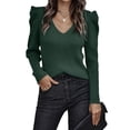 thumbnail image 1 of Suéter Otoño Invierno V cuello puro color puff manga larga moda Slim casual mujeres suéter para interior al aire libre, 1 of 6