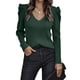 thumbnail image 1 of Suéter Otoño Invierno Cuello En V Color Puro Puff Manga Larga Moda Delgado Casual Mujer Suéter para Exterior Interior Verde Negruzco M, 1 of 6