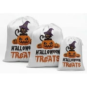 Darling Souvenir White Pumpkin & Cat Halloween Party Supplies Favor Bags Jewelry Pouches 15 Pieces
