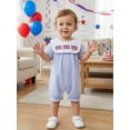 thumbnail image 6 of Cenuakty Baby 4th of July Romper Stripe Print America Flag Embroidery Short Sleeve Cape Collar Bodysuit, 6 of 9