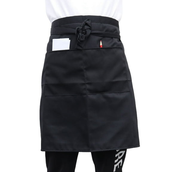 Women' Clothes Server Short Apron Butcher Black Overalls Waist Pockets Waitress
