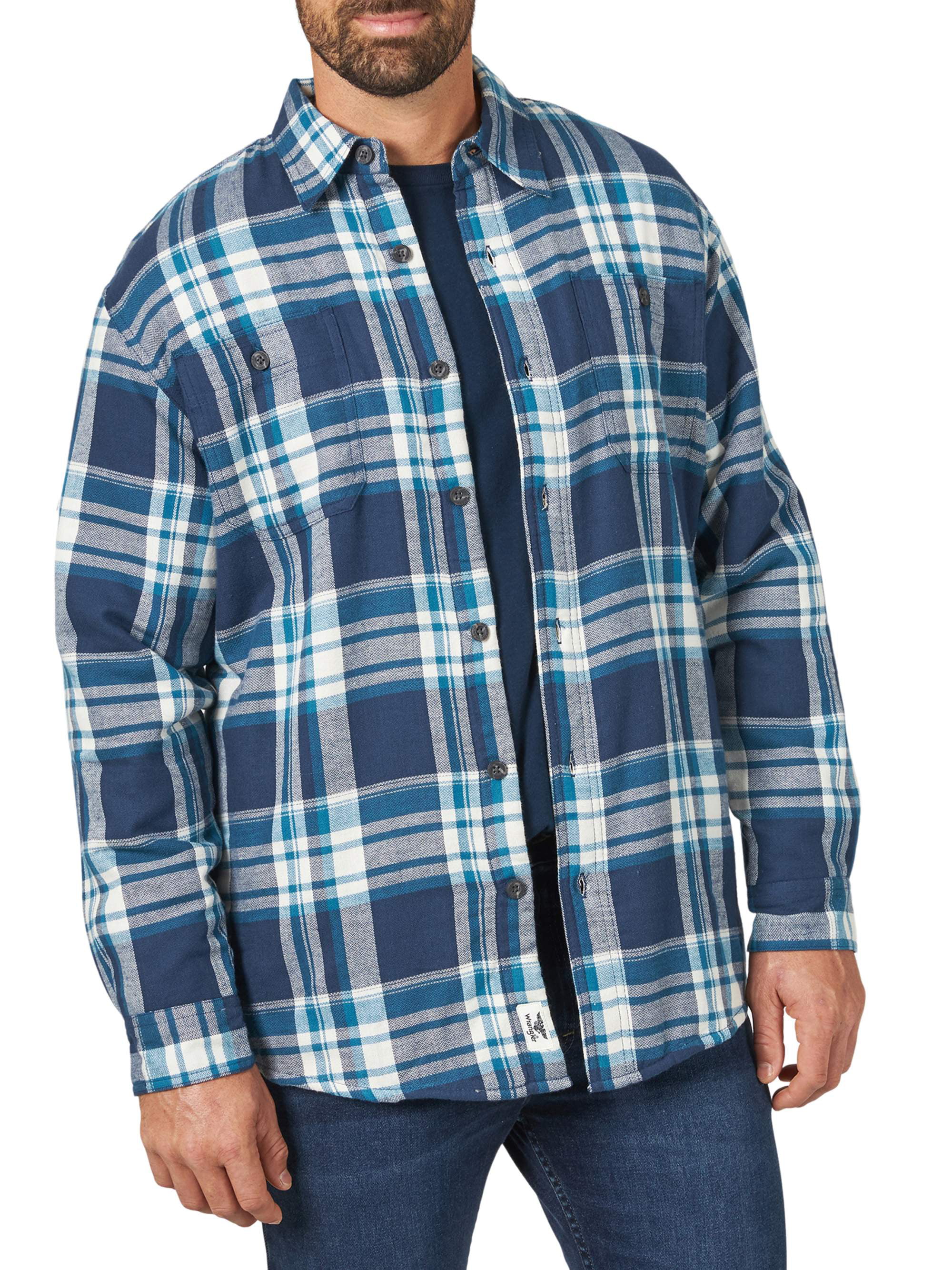 Wrangler Men's Heavyweight Plaid Sherpa Lined Shirt Jacket 