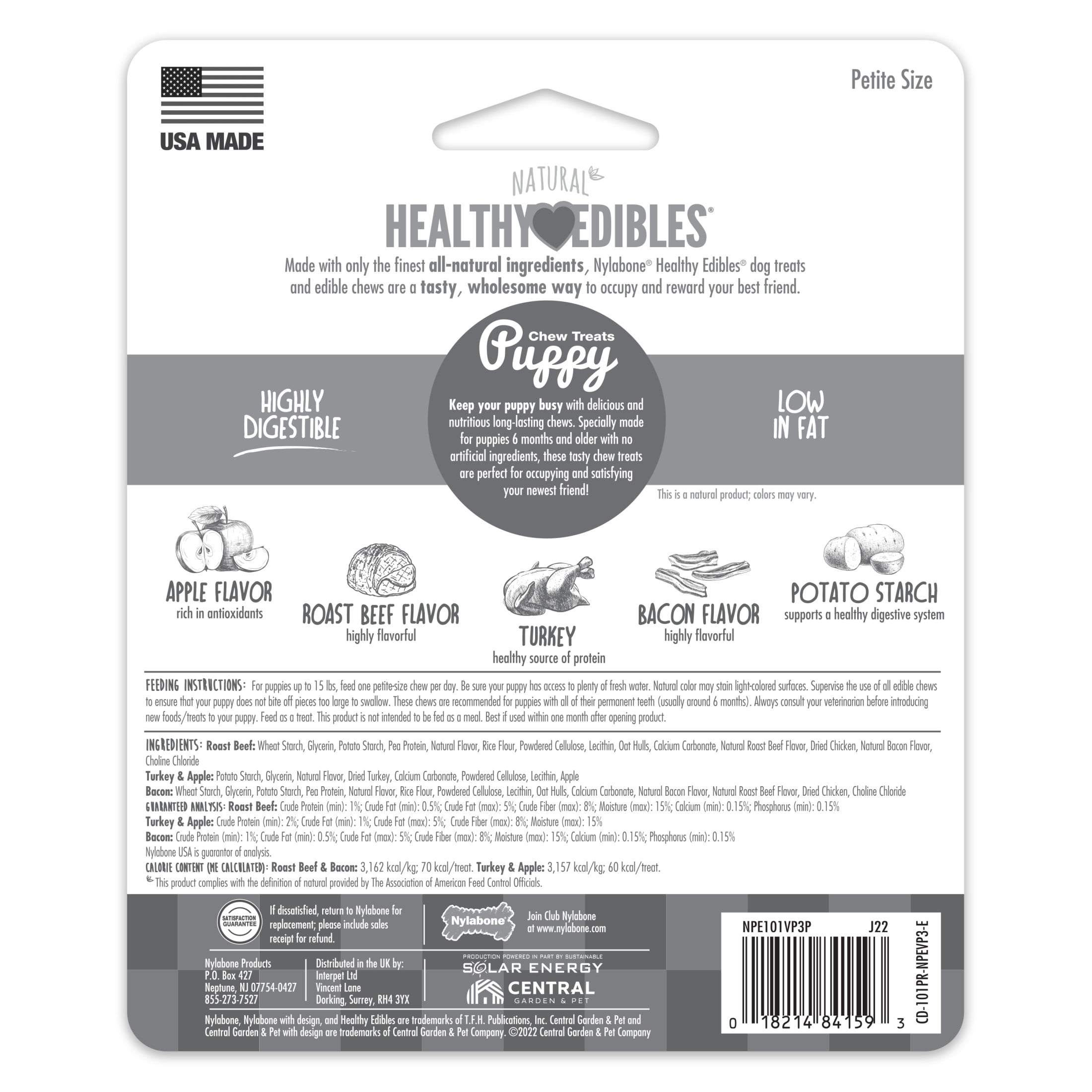 (2 pack) Nylabone Healthy Edibles Natural Puppy Treats, Training Treats for Puppies, Lamb & Apple Flavor Dog Treats, For X-Small Dogs (3 Count)