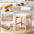 thumbnail image 5 of ONEVOG 26.8" Counter Height Bar Stools Set of 2, Modern Farmhouse Solid Wood Barstools with Linen Upholstered Curved Backrest & Cushion, Kitchen Island Chairs, White, 5 of 9