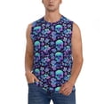 thumbnail image 2 of Lsque Blue Flower Skull Print Men's Cotton Blend Sleeveless Muscle Shirts (S-3XL)- Moisture Wicking, Odor Protection, UPF 30+,Large, 2 of 8