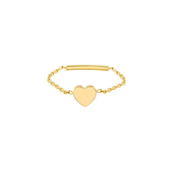 14k Yellow Gold Love Heart Shape Chain Ring Sizing Bar Size 7 Statement Ring for Women and Men