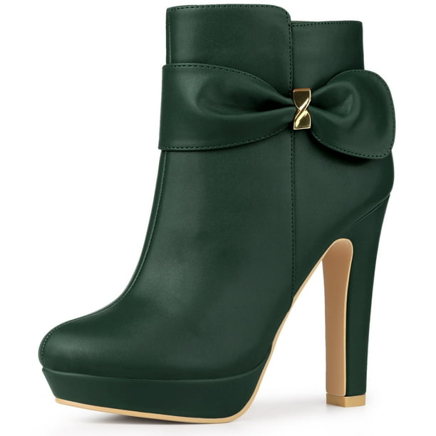 Botines de tacon alto grueso con plataforma y decoracion de lazo para mujer Verde oscuro 38 Walmart en linea