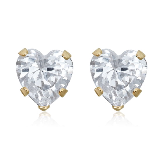 AVORA 10K Yellow Gold 6mm Heart Simulated Diamond CZ Stud Earrings