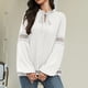 thumbnail image 5 of Blusa con volantes y cordón para mujer, camisa de manga larga con retales de encaje informal a la moda, Color puro, color blanco, XXL, 5 of 8