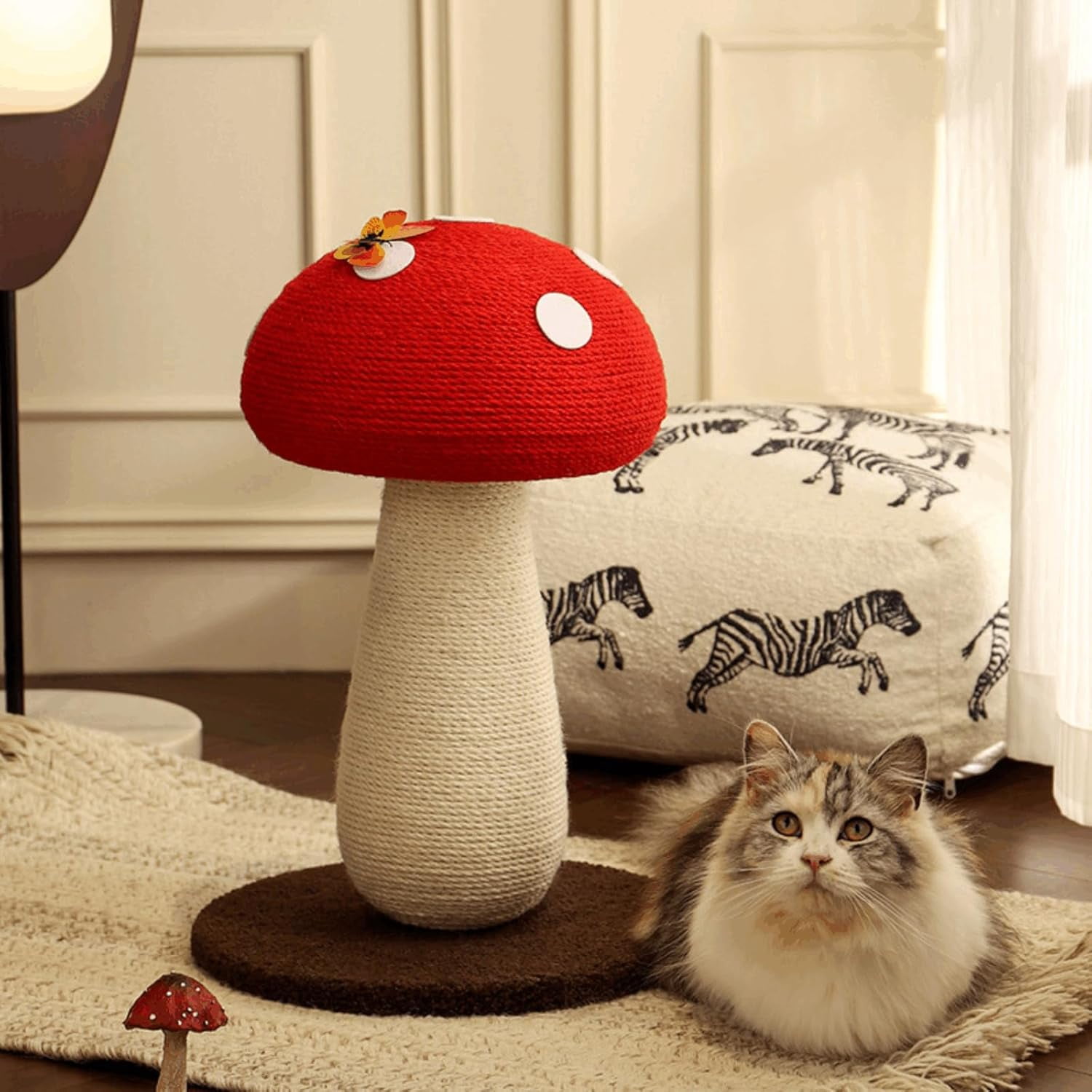 ColourTree Red Adorable Mushroom Cat Scratching Post, Cat Toys for Indoor Cats with Durable Sisal Rope for Cat Scratcher, Cozy Plush Base
