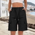thumbnail image 6 of Women's Cargo Shorts Cotton Linen Slit Pocket Loose Fashion Casual Linen Shorts for Women Black L, 6 of 6