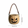 thumbnail image 3 of Halloween Wooden Pumpkin Candy Bucket with Leather Handle, Hollow Jack O Lantern Treat Bucket, Rustic Candy Holder for Halloween Party Decor, Trick or Treat Basket, 3 of 5