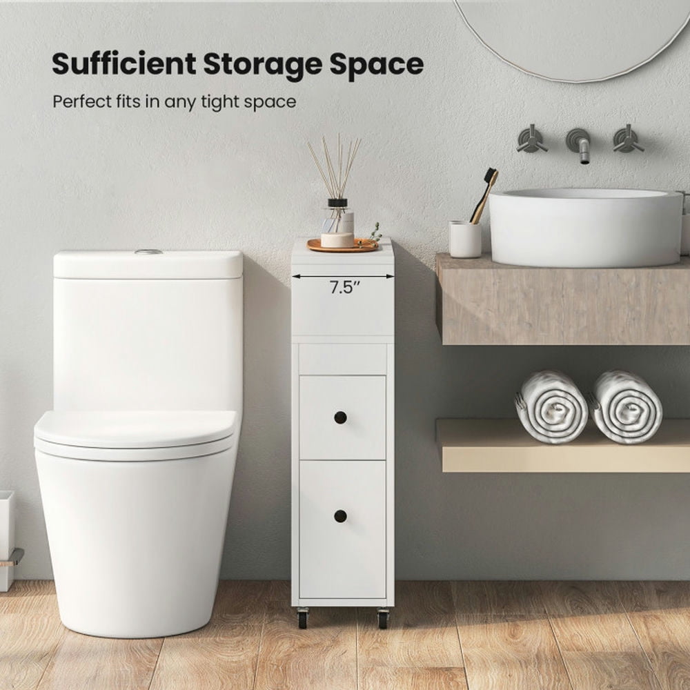 Finihen Bathroom Storage Cabinet, Bathroom Floor Cabinet, Slim Bathroom Cabinet Wooden Toilet Organizer with Deep Slide Out Drawers, for Bathroom, Living Room, Bedroom, Kitchen, White Finihen Bathroom Storage Cabinet, Bathroom Floor Cabinet, Slim Bathroom Cabinet Wooden Toilet Organizer with Deep Slide Out Drawers, for Bathroom, Living Room, Bedroom, Kitchen, White