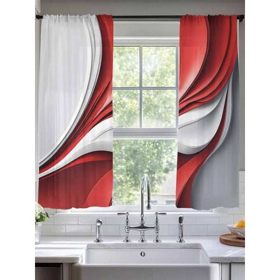 Abstract Stitching Sheer Curtains 72 Inches Long 2 Panels Red White Water Ripple Gradient Light Filtering Semi Sheer Window Curtains Drapes for Bedroom Living Room 52"x72"