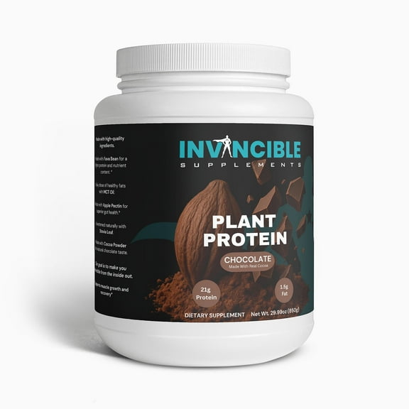 Invincible Supplements Plant Protein Powder, Chocolate – 21g Protein,  Dairy-Free, Soy-Free & Gluten-Free, with Fava Bean Protein Isolate & Fermented Nutritional Yeast Protein