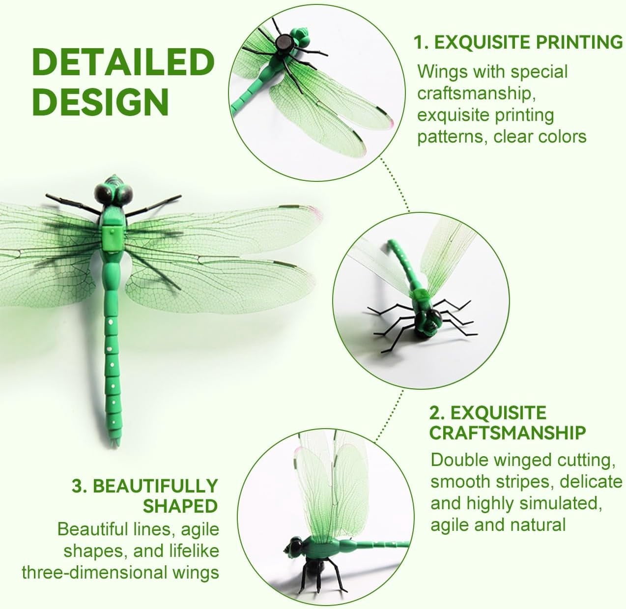 HaCpiu 20Pcs 3D Fake Dragonfly Clip Bug Repellent, 12" Dragon Fly Hat Clips Decor, Faux Insect Decoration for Indoor, Patio, Outdoor, Lawn, Home Accessories & Courtyard Ornament